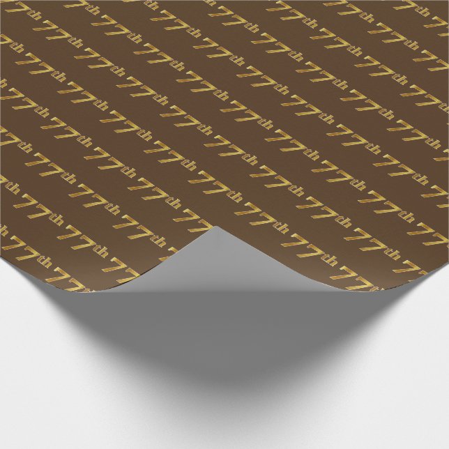 Brown, Faux Gold 77th (Seventy-Seventh) Event Wrapping Paper (Corner)