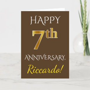 Brown, Faux Gold 7th Wedding Anniversary + Name Card