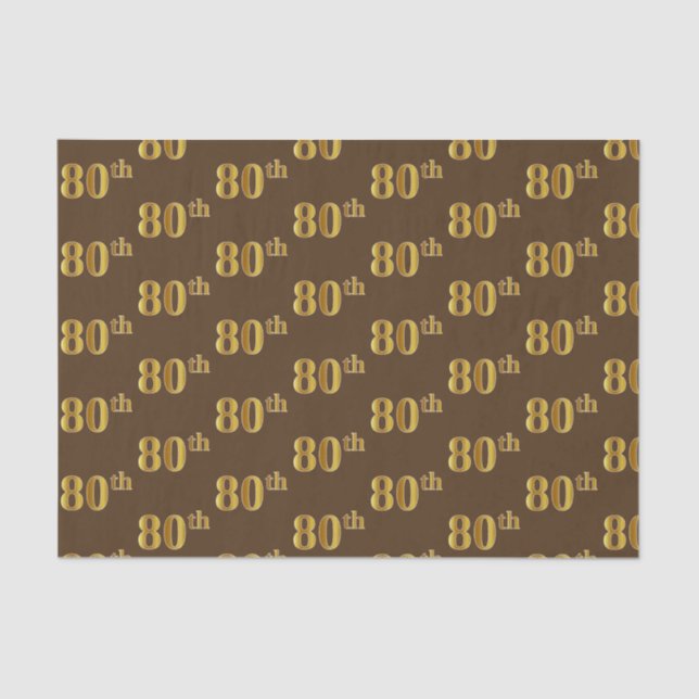 Brown, Faux Gold 80th (Eightieth) Event Tissue Paper (Front)