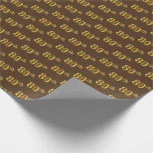 Brown, Faux Gold 80th (Eightieth) Event Wrapping Paper