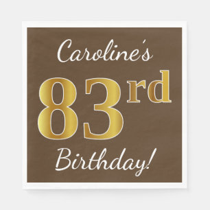 Brown, Faux Gold 83rd Birthday + Custom Name Napkin