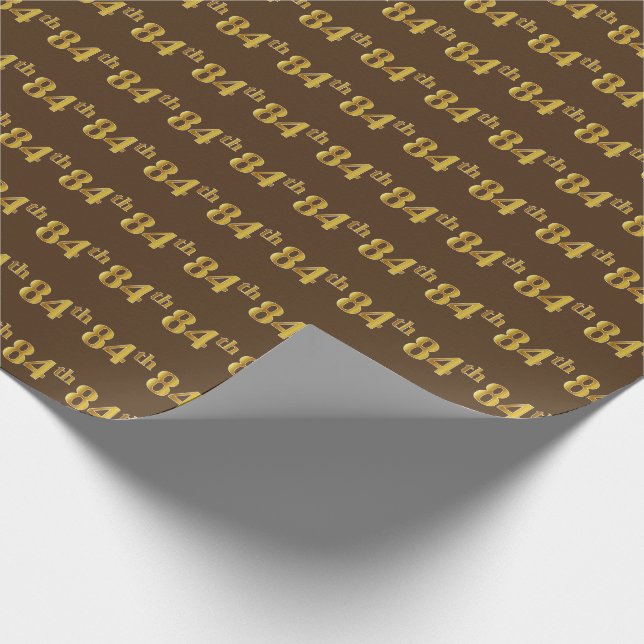 Brown, Faux Gold 84th (Eighty-Fourth) Event Wrapping Paper (Corner)