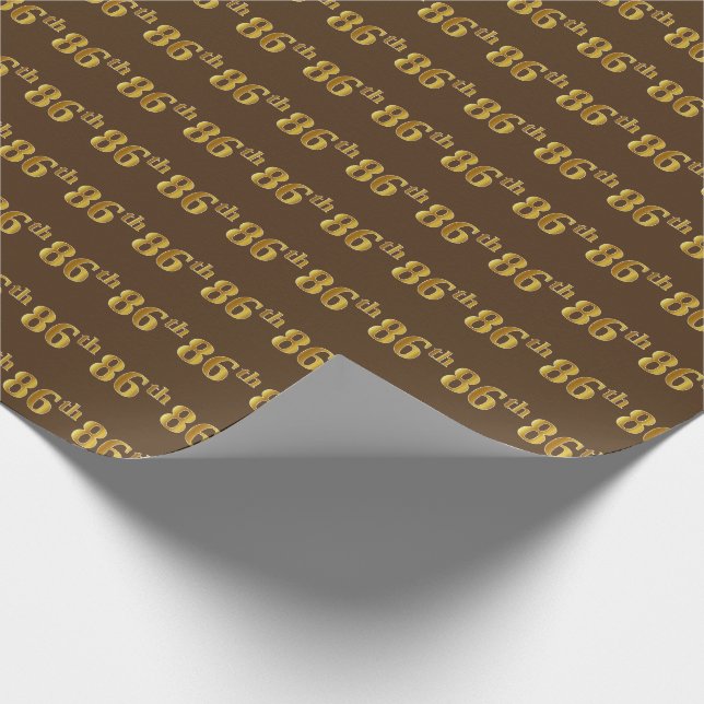 Brown, Faux Gold 86th (Eighty-Sixth) Event Wrapping Paper (Corner)
