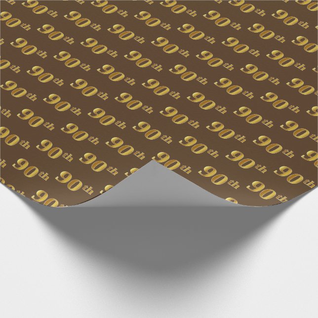 Brown, Faux Gold 90th (Ninetieth) Event Wrapping Paper (Corner)