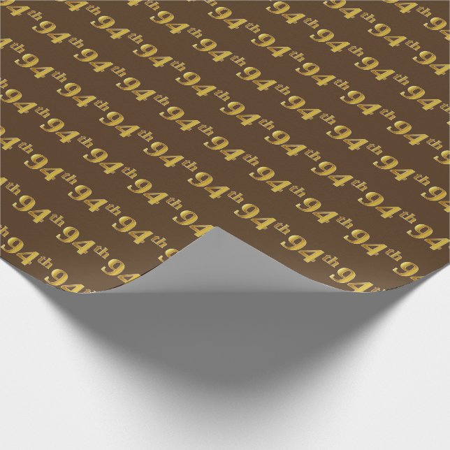 Brown, Faux Gold 94th (Ninety-Fourth) Event Wrapping Paper (Corner)