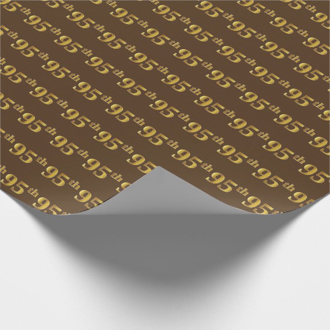 Brown, Faux Gold 95th (Ninety-Fifth) Event Wrapping Paper (Corner)