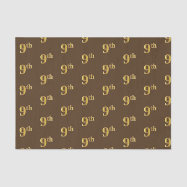 Brown, Faux Gold 9th (Ninth) Event Tissue Paper (Front)