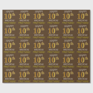 Brown, Faux Gold "HAPPY 10th BIRTHDAY" Wrapping Paper