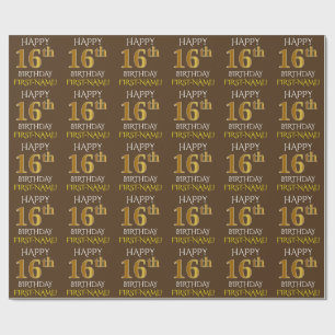 Brown, Faux Gold "HAPPY 16th BIRTHDAY" Wrapping Paper