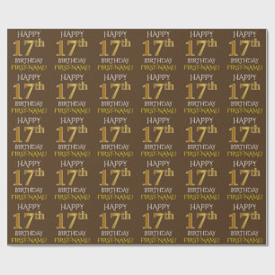 Brown, Faux Gold "HAPPY 17th BIRTHDAY" Wrapping Paper