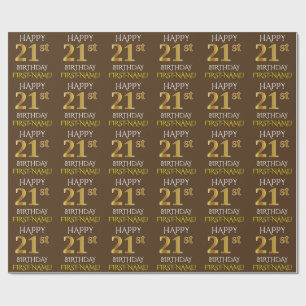 Brown, Faux Gold "HAPPY 21st BIRTHDAY" Wrapping Paper