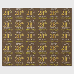 Brown, Faux Gold "HAPPY 28th BIRTHDAY" Wrapping Paper