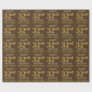 Brown, Faux Gold "HAPPY 32nd BIRTHDAY" Wrapping Paper