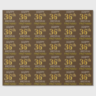 Brown, Faux Gold "HAPPY 36th BIRTHDAY" Wrapping Paper