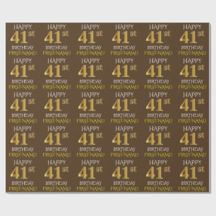 Brown, Faux Gold "HAPPY 41st BIRTHDAY" Wrapping Paper