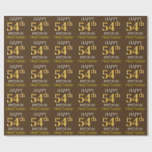 Brown, Faux Gold "HAPPY 54th BIRTHDAY" Wrapping Paper