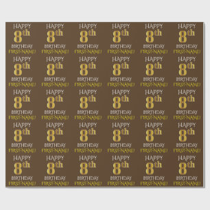Brown, Faux Gold "HAPPY 8th BIRTHDAY" Wrapping Paper