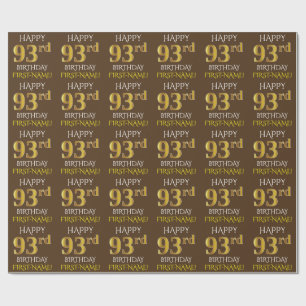 Brown, Faux Gold "HAPPY 93rd BIRTHDAY" Wrapping Paper