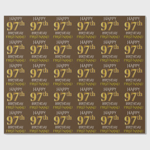 Brown, Faux Gold "HAPPY 97th BIRTHDAY" Wrapping Paper
