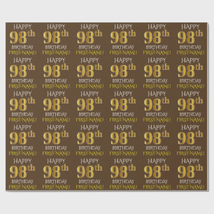Brown, Faux Gold "HAPPY 98th BIRTHDAY" Wrapping Paper