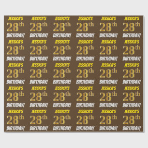 Brown, Faux/Imitation Gold, "28th BIRTHDAY" Wrapping Paper