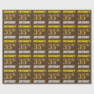 Brown, Faux/Imitation Gold, "35th BIRTHDAY" Wrapping Paper