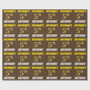 Brown, Faux/Imitation Gold, "5th BIRTHDAY" Wrapping Paper