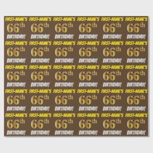 Brown, Faux/Imitation Gold, "66th BIRTHDAY" Wrapping Paper