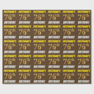 Brown, Faux/Imitation Gold, "76th BIRTHDAY" Wrapping Paper