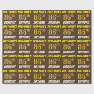 Brown, Faux/Imitation Gold, "86th BIRTHDAY" Wrapping Paper
