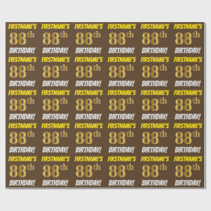 Brown, Faux/Imitation Gold, "88th BIRTHDAY" Wrapping Paper