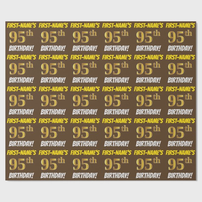 Brown, Faux/Imitation Gold, "95th BIRTHDAY" Wrapping Paper (Flat)