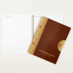 Brown faux leather and metallic gold accent planner
