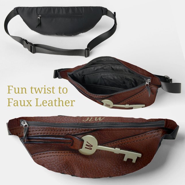 Brown faux Leather Brass Key Sophisticated Stylish Bum Bags (Creator Uploaded)