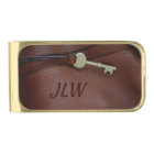 Brown faux Leather Brass Key with Initials Stylish