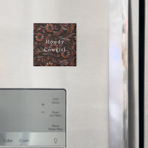 Brown Faux Leather Cowgirl Floral Magnet