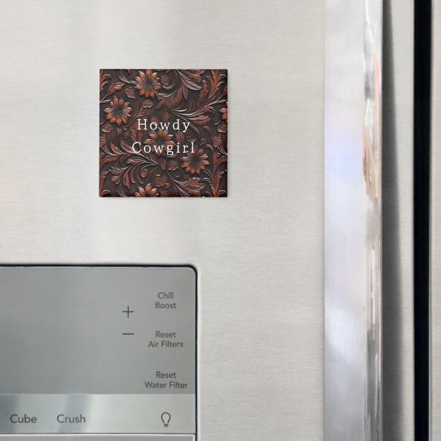 Brown Faux Leather Cowgirl Floral Magnet (In Situ (Fridge))