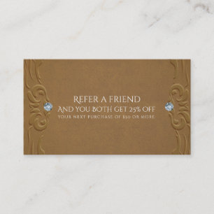 Brown Faux Leather & Diamonds Glam Rustic Referral Card