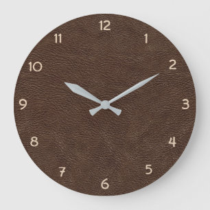 Brown Faux Leather Large Clock