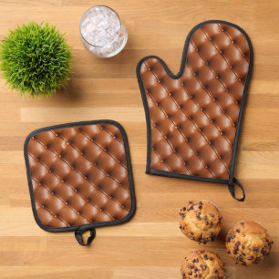 Brown Faux Leather (leather look) Oven Mitt & Pot Holder Set