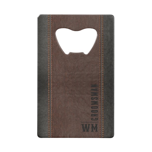 Brown Faux Leather Monogram Groomsman Gift (Front)