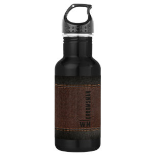Brown Faux Leather Monogram Groomsman Gift 532 Ml Water Bottle