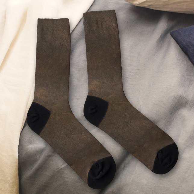 Brown Faux Leather Pattern Socks (Socks featuring a faux leather pattern in natural brown)