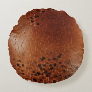 Brown Faux Leather  Round Cushion