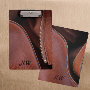 Brown Faux Leather Unzipped Clipboard