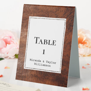Brown Faux Leather Wedding Table Number