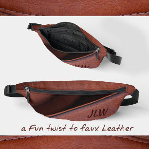 Brown Faux Leather with Initials Stylish Unisex Bum Bags