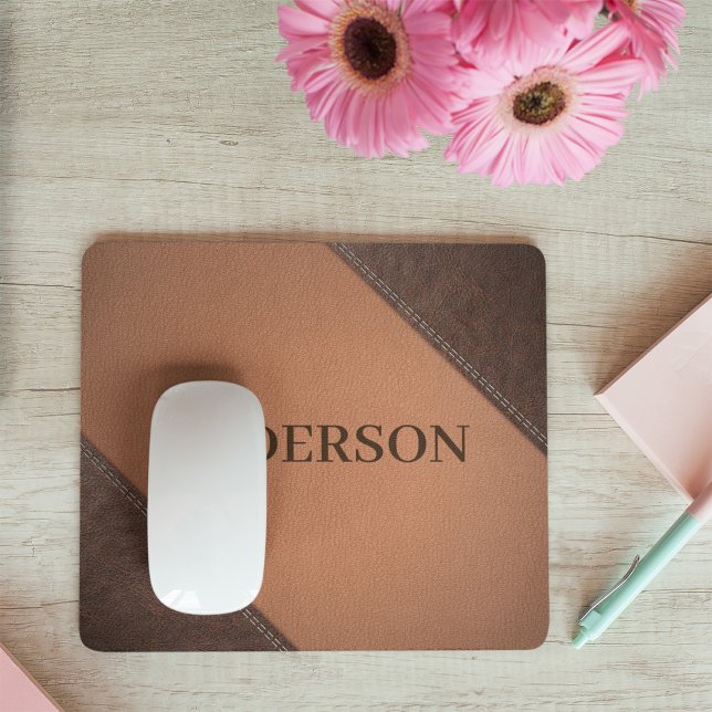 Brown Faux Leather With Sewing Stitches Effect Mouse Mat (Creator Uploaded)