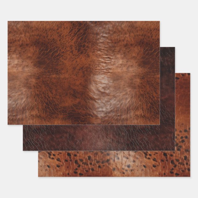 Brown Faux Leather Wrapping Paper Sheet (Set)