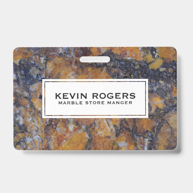 Brown Faux Marble White Accent ID Badge (Front)